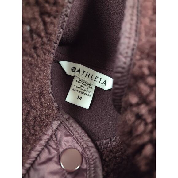 ATHLETA Cozy Sherpa Snap Sweatshirt Plush Dark Purple Eggplant Medium - Picture 4 of 5